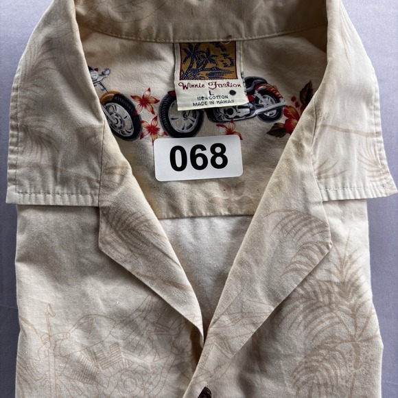 Winnie Fashion L Hawaiian Aloha Shirt Motorcycles Hibiscus Made in Hawaii Cotton - Picture 9 of 9